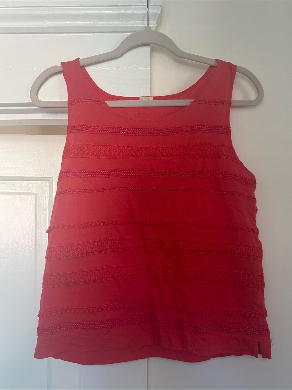 Red Sleeveless Crochet-Trim Tank Top